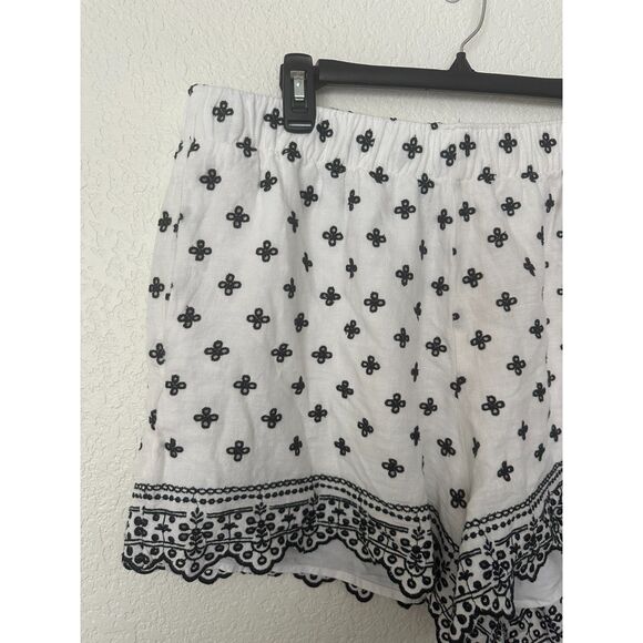 Abercrombie & Fitch Linen Blend Embroidered Pull On Short Black White Sz XL - Picture 2 of 7